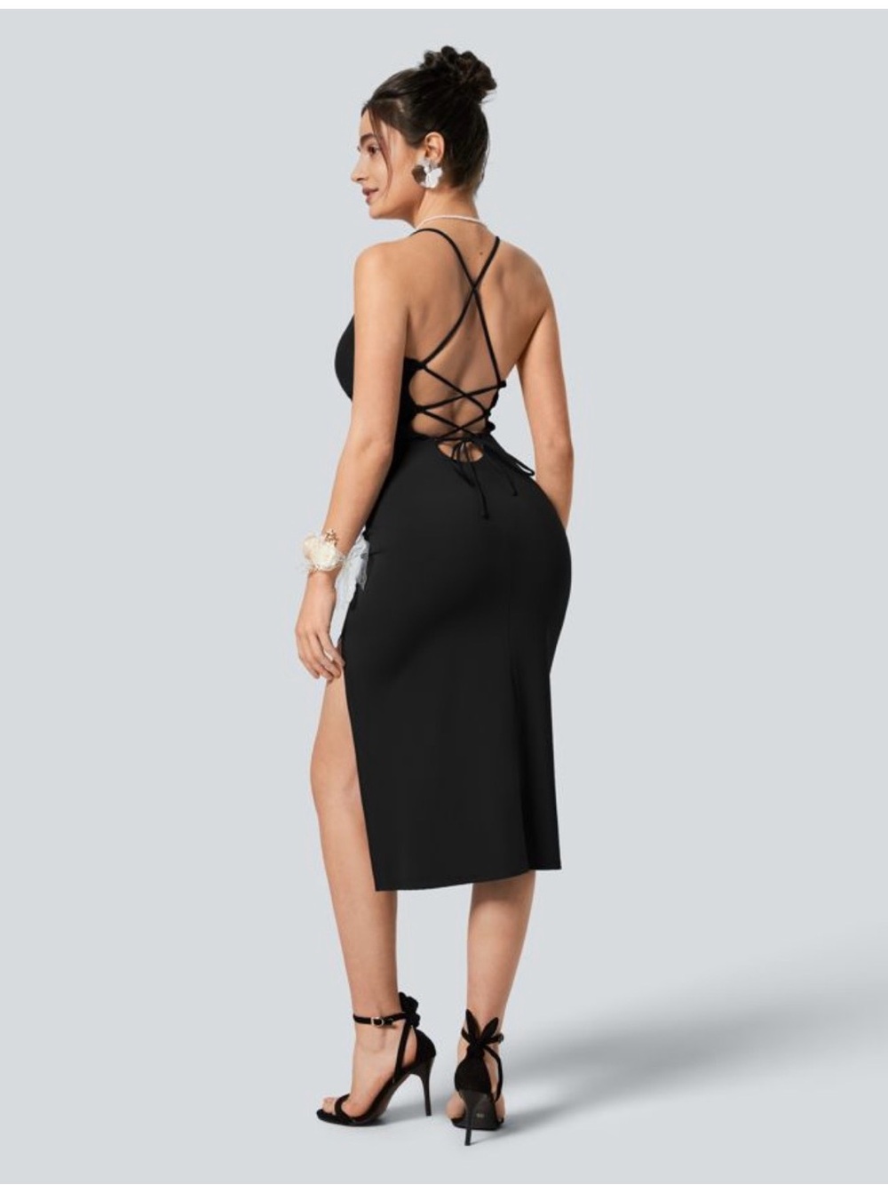 Black Strappy Back Midi Dress
